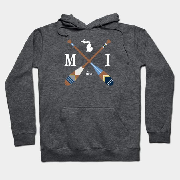 Paddle MI, Michigan Lake Life Painted Oars Hoodie by GreatLakesLocals